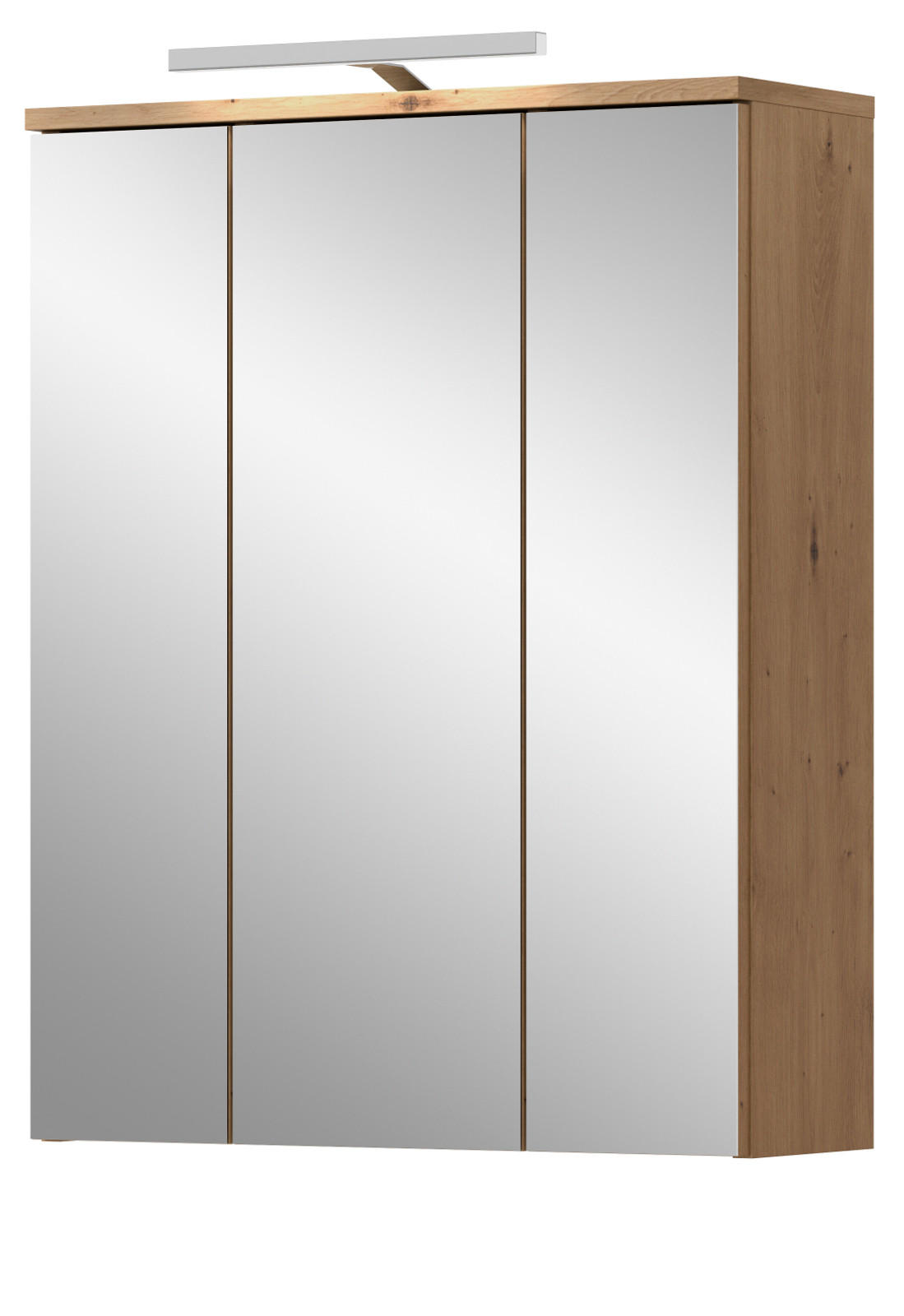 SPIEGELSCHRANK Eiche Artisan 60 x 77 cm, Badschrank inklusive LED-Beleuchtung - Schwarz/Eiche Artisan, Glas/Holzwerkstoff (60/77/22cm) - Inn.Furn