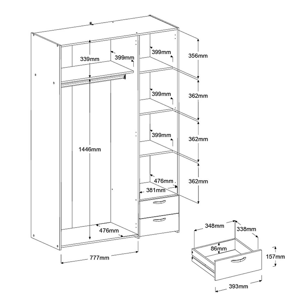 KLEIDERSCHRANK Eiche 120 cm 3-türig, Drehtürenschrank - Eichefarben/Silberfarben, Holzwerkstoff/Kunststoff (120/185/51cm) - Furn.Design