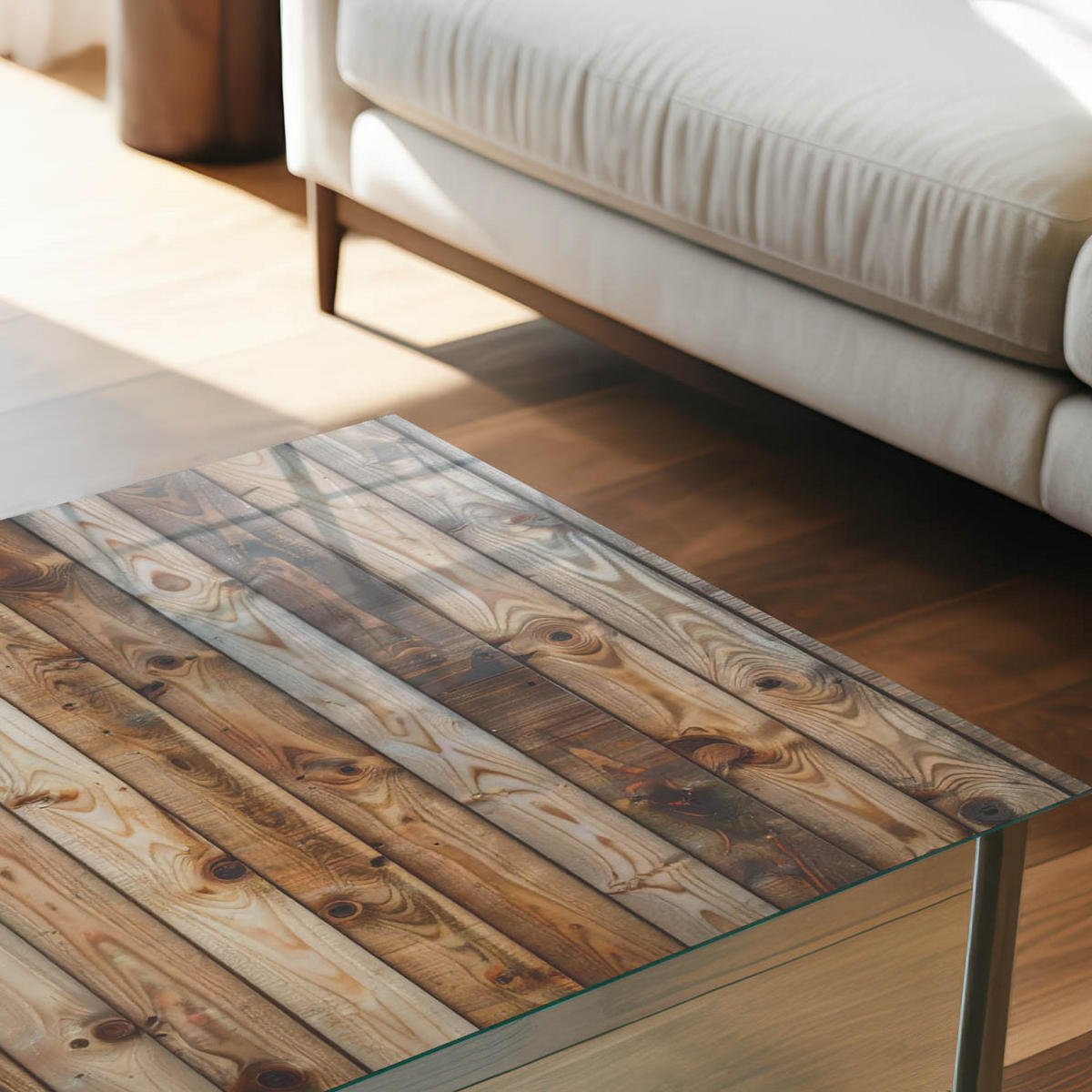 GLASPLATTE 80x60 cm – Holzbretter - Beige, Glas (0.4/80/60cm) - ArtPrintCave
