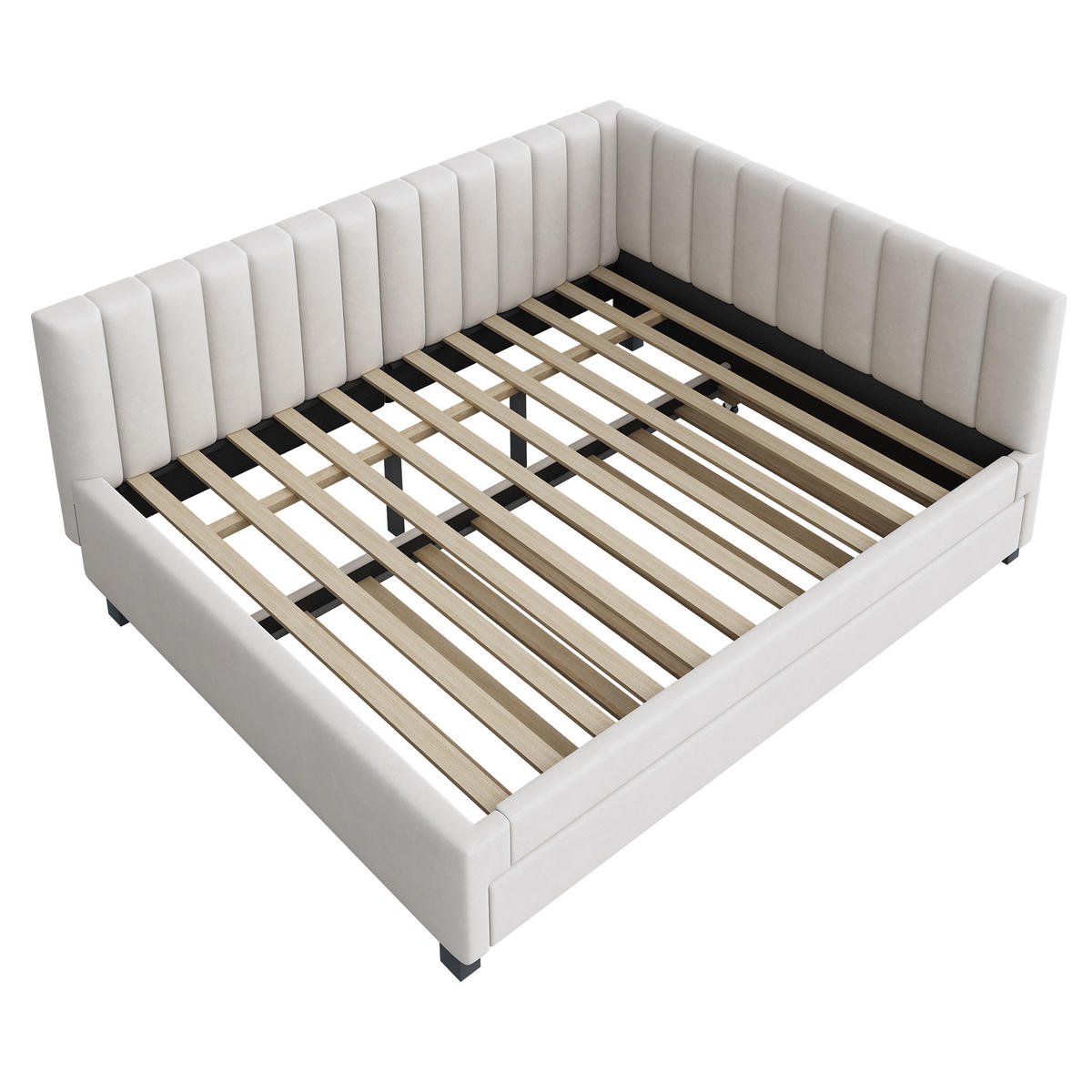 POLSTERBETT 140/200 cm mit ausziehbarem Bett und Kopfteil Samt Beige - Beige, Leder (140/200cm) - OKWISH