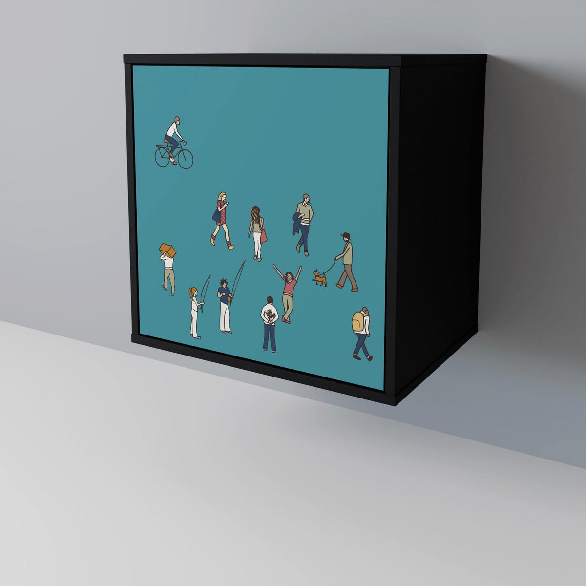 SIDEBOARD COLLECTIVE STREAM, Schwarz, 57,5x42x75,5 cm, Goldfarbene Metallfüße - Goldfarben/Multicolor, Holzwerkstoff/Metall (57.5/75.5/42cm) - SpaceRebels