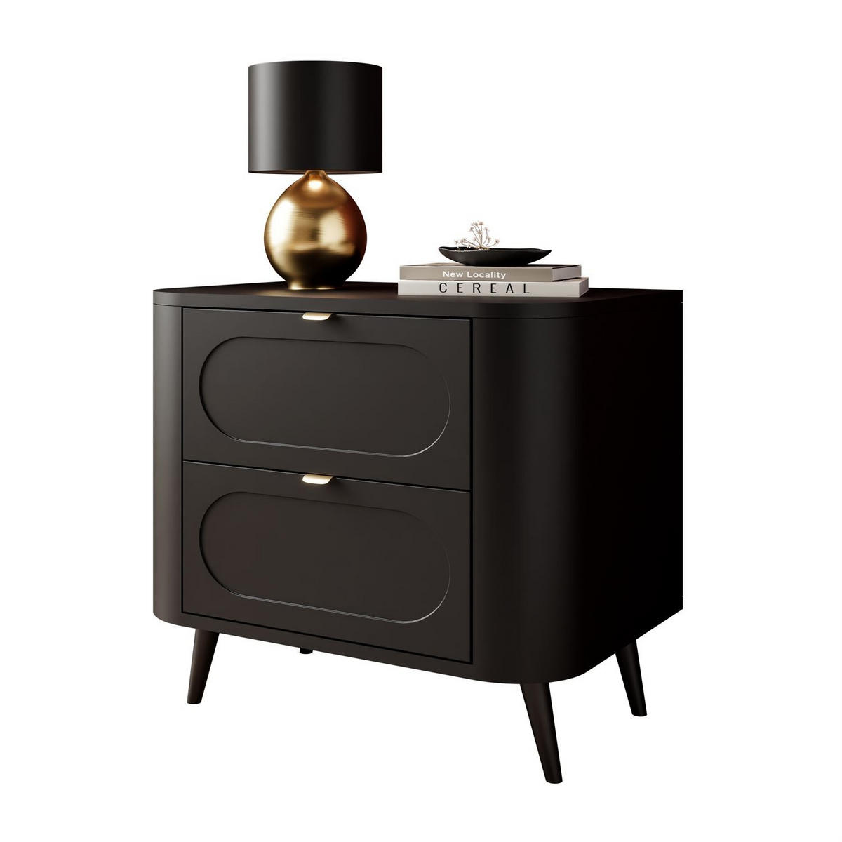 NACHTTISCH SHADOW II 2S mit Schubladen - Schwarz, Holzwerkstoff (60/54/40cm) - Lookway