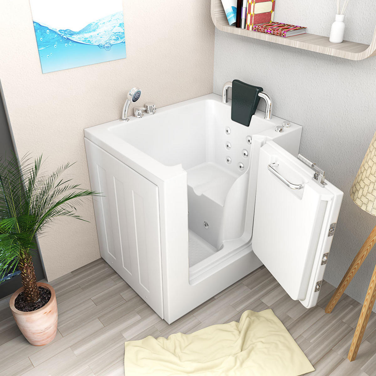 SITZWANNE Whirlpool mit Tür S02WP-C-R - Weiß, Glas/Kunststoff (78/113/100cm) - AcquaVapore by Sandra Jentho