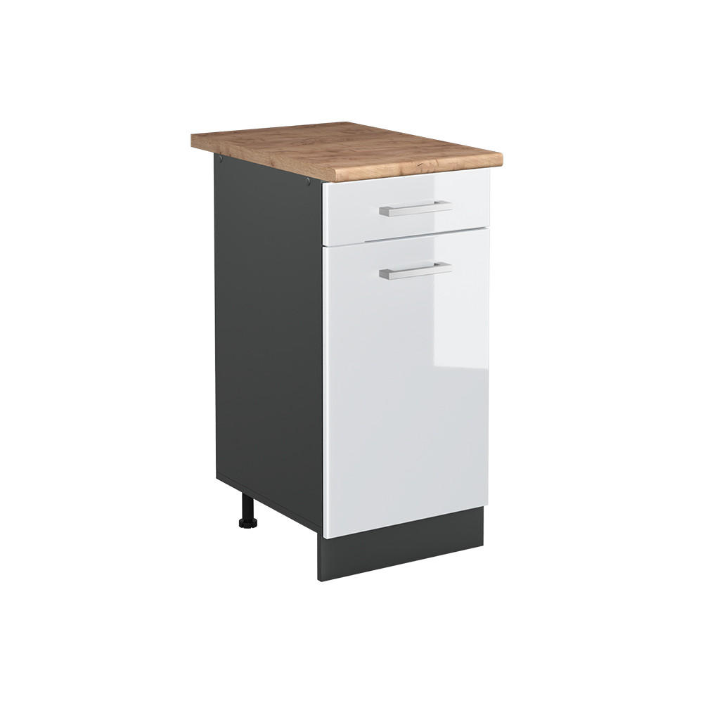 KÖKSUNDERSKÅP R-Line, Vit högblank/antracit, 40 cm Auksinis ąžuolas stalviršis Vit högglans, Antracit 81.6/40/60 cm