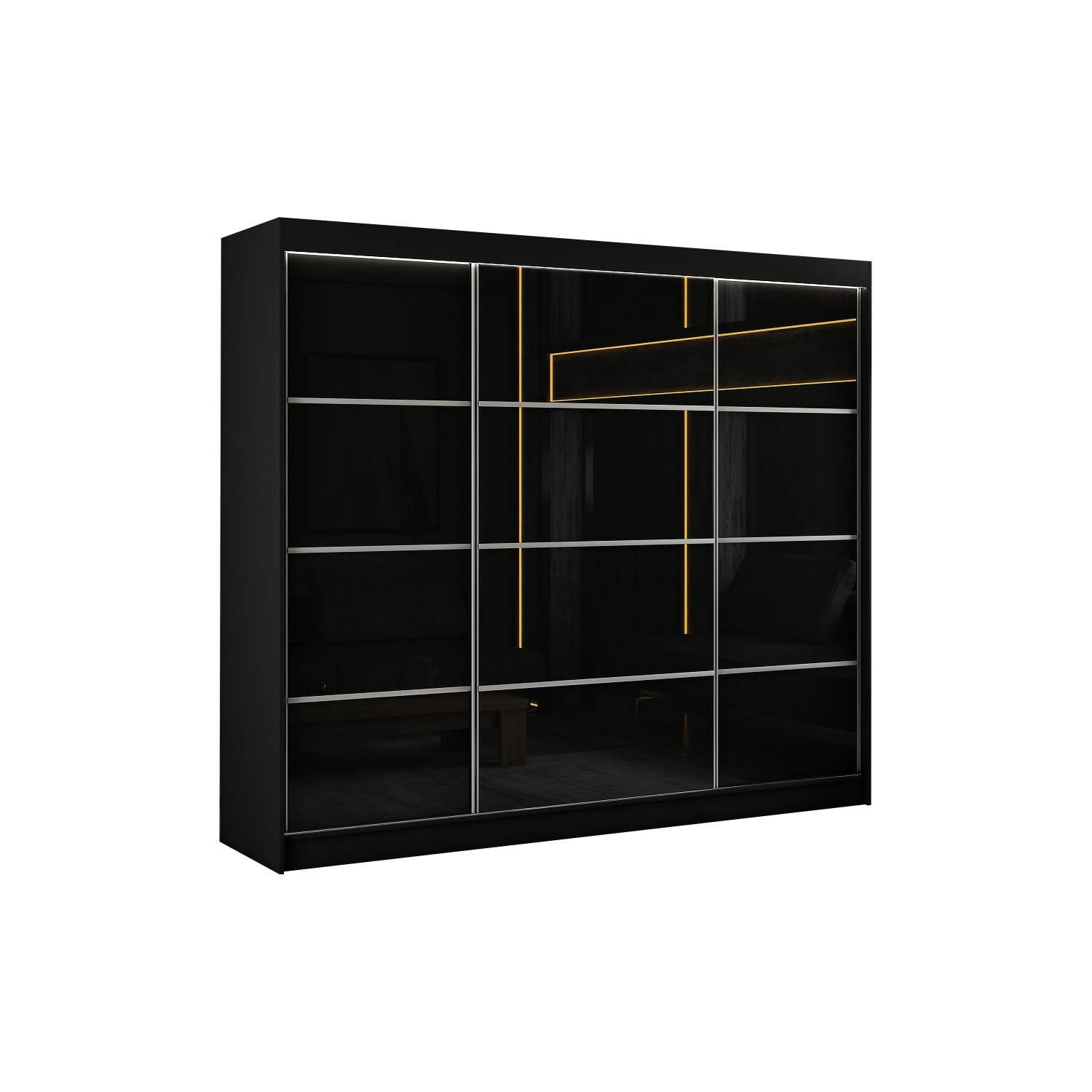 SCHIEBETÜRENSCHRANK TIPI III - Schwarz, Holzwerkstoff (250/215/61cm) - Meblini