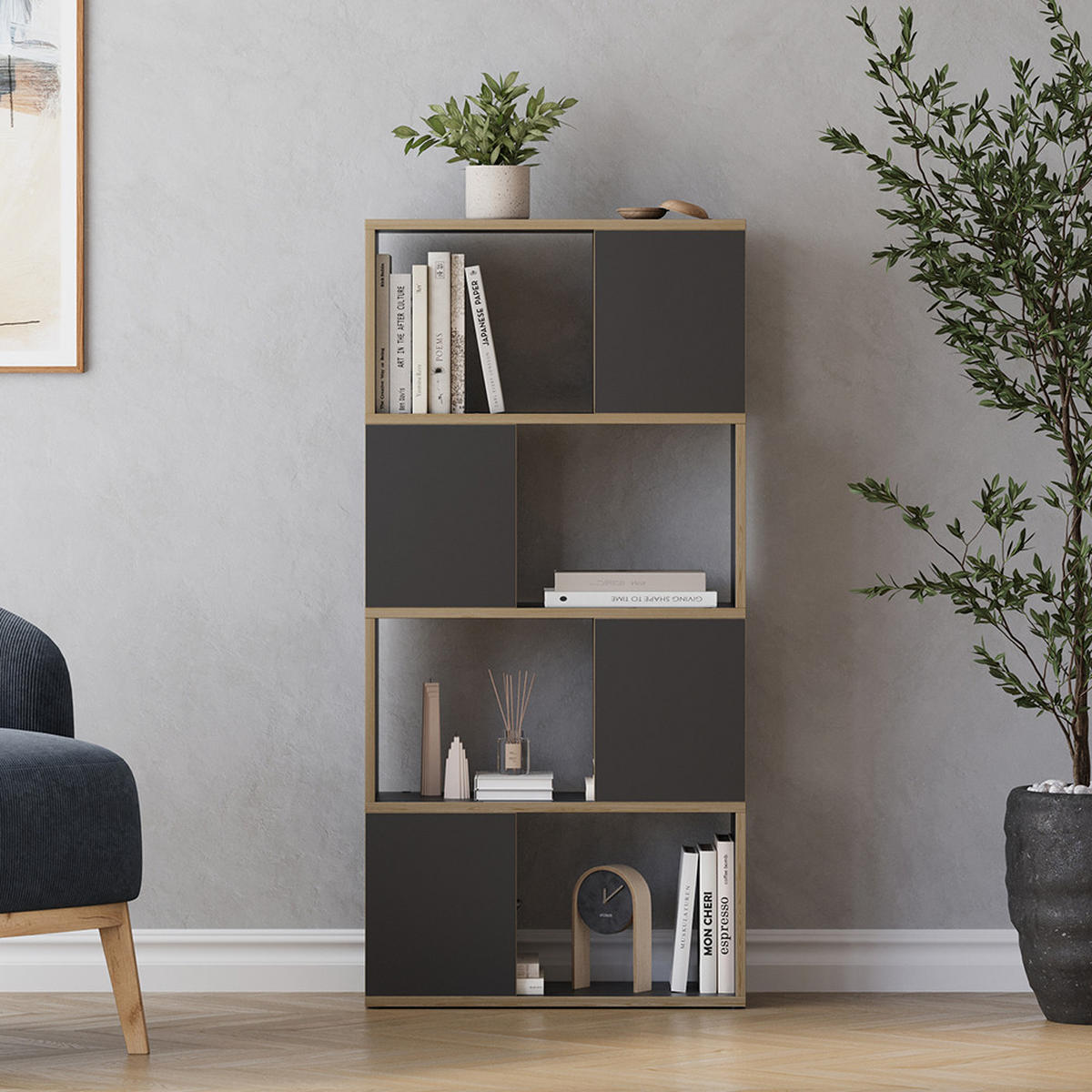 RAUMTEILER Eneos Anthrazit/Eiche 60 x 124.5 cm - Eichefarben/Anthrazit, Holzwerkstoff (60/124.5/24cm) - Vicco