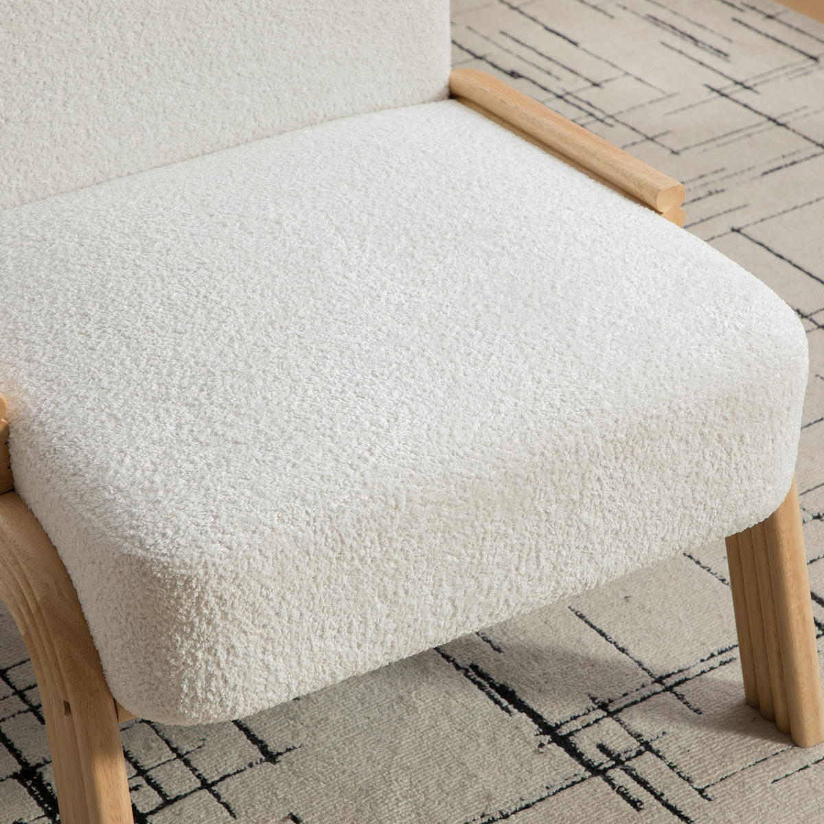 FÅTÖLJ i Chenille och Massivt Trä, skandinavisk design och utan armstöd - Cremefärgad, Textil (72/78/61cm) - Urban Meuble