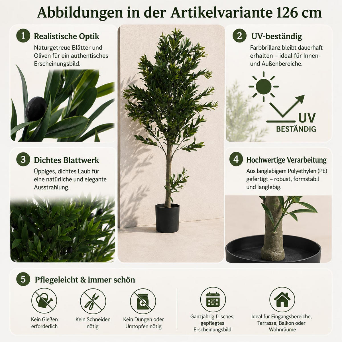 KÜNSTLICHER OLIVENBAUM Grün - Grün, Kunststoff (126cm) - MCW