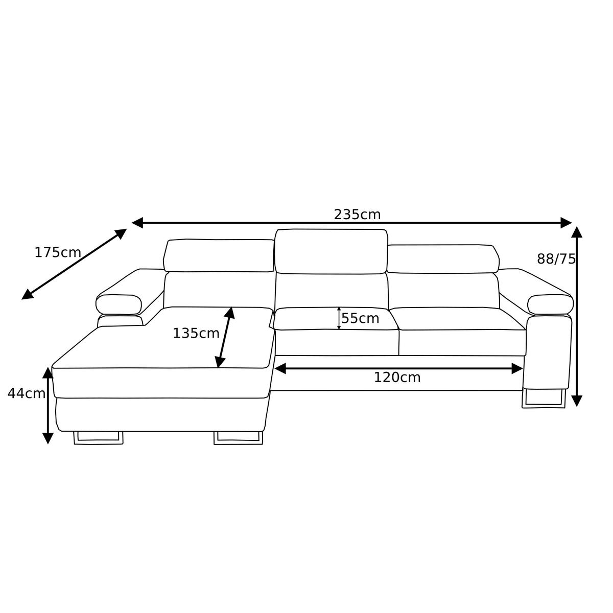 ECKSOFA VEMO MINI Links Creme Velour-Stoff Kompakter Komfort für Wohnräume - Creme, Textil (200/270cm) - Barchello