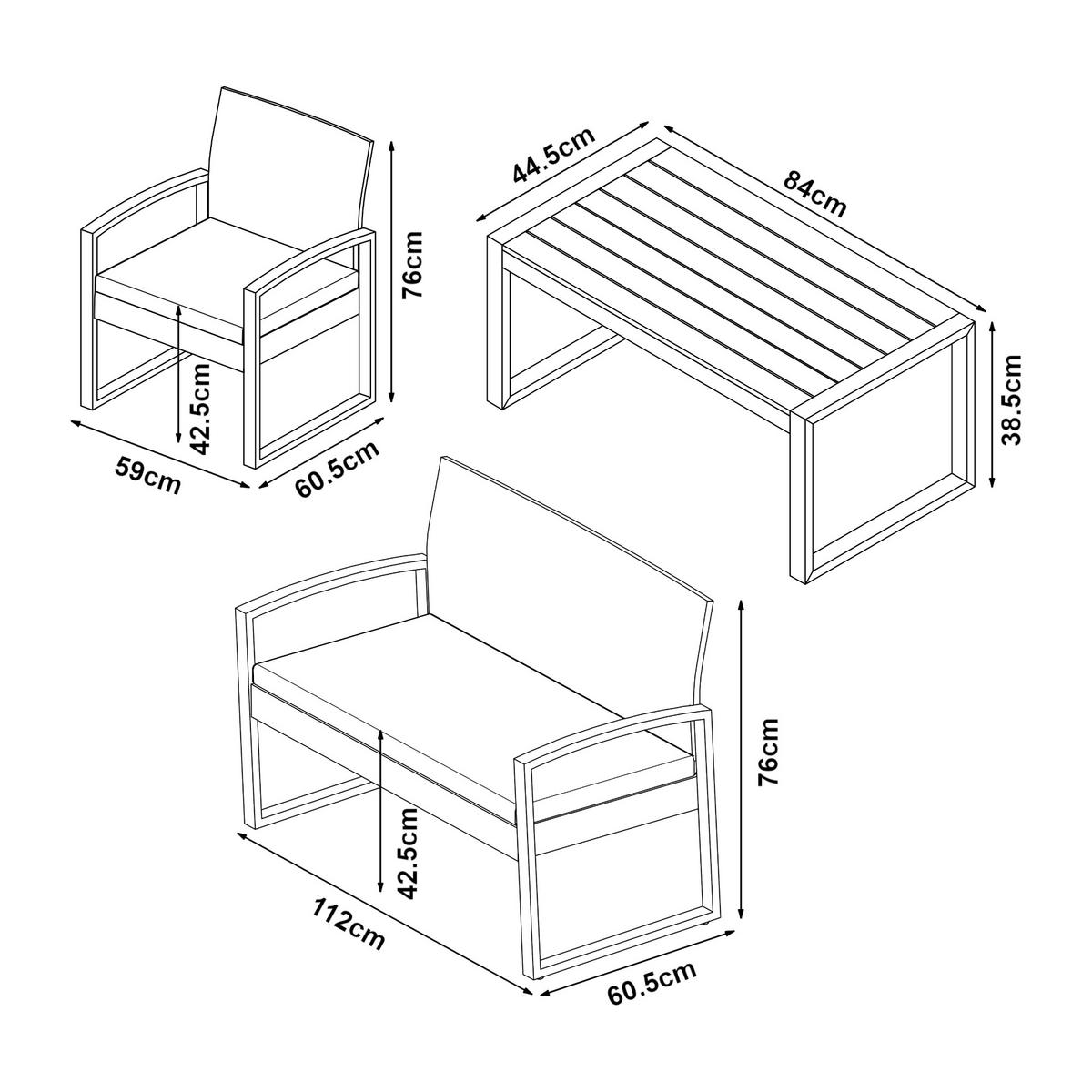 LOUNGE-SET 4 TLG. Calciano - Beige/Naturfarben, Kunststoff/Metall - casa.pro