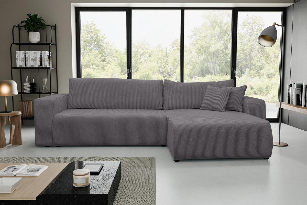 ECKSOFA Luna XL mit Schlaffunktion und Bettkasten Cord-Stoff (Dunkelgrau) - Dunkelgrau, Textil (274/142cm) - VENASI MÖBEL