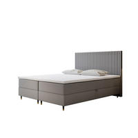 BOXBETT 180 x 200 cm mit Taschenmatratze ESTEPONA, Bettkästen mit Gasdruckfedern, Elegants gepolsterte Kopfstütze und Topper, Grau - Grau, Holz/Textil (180/200cm) - Trada