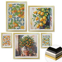 WANDBILDER 5er Set - 50x50 cm & 20x30 cm & 40x60 cm Goldrahmen - Retro gelbe Zitrusfrüchte - Goldfarben, Kunststoff (40/60cm) - ArtPrintCave