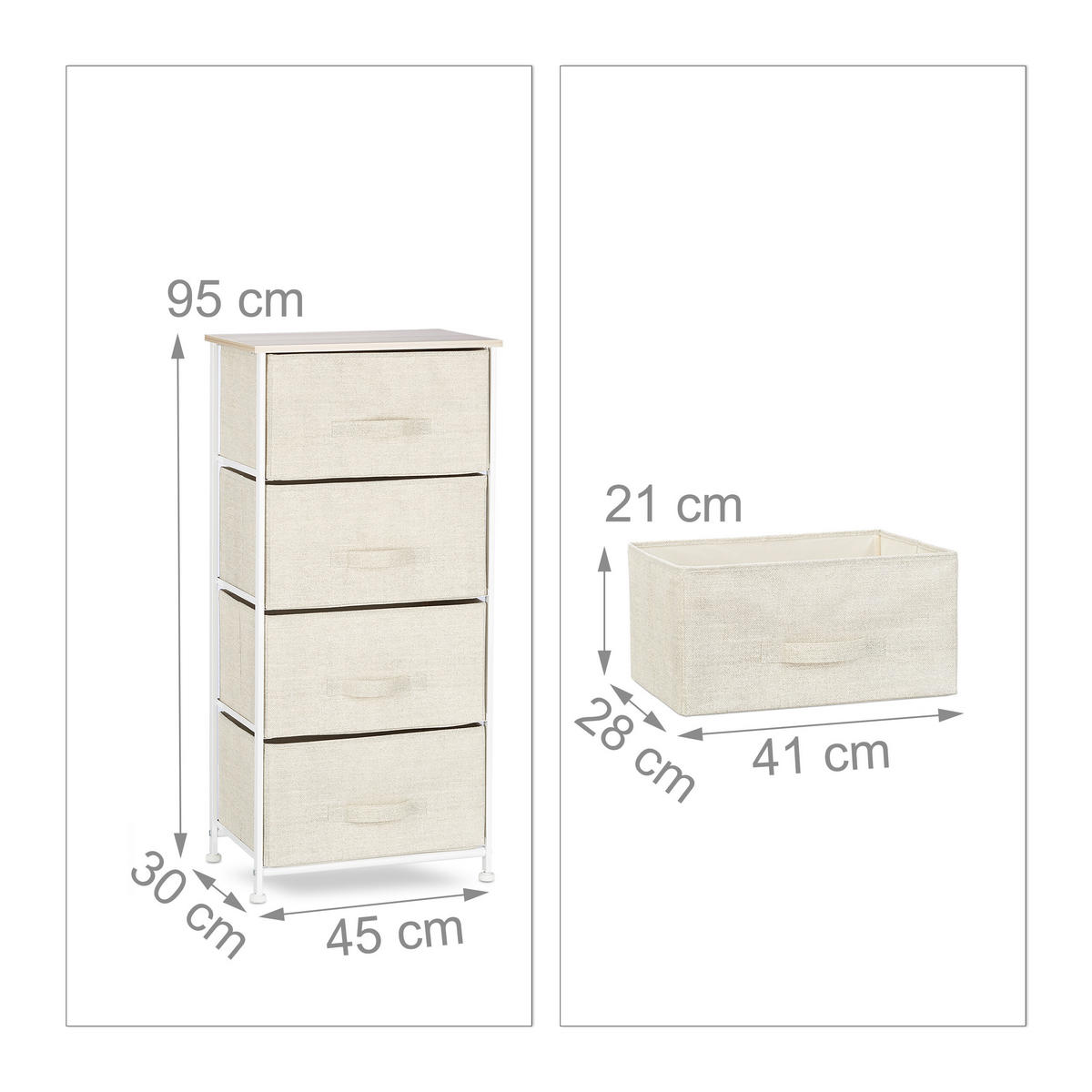 SCHUBLADENBOX - Creme, Holzwerkstoff/Textil (45/95/30cm) - Relaxdays