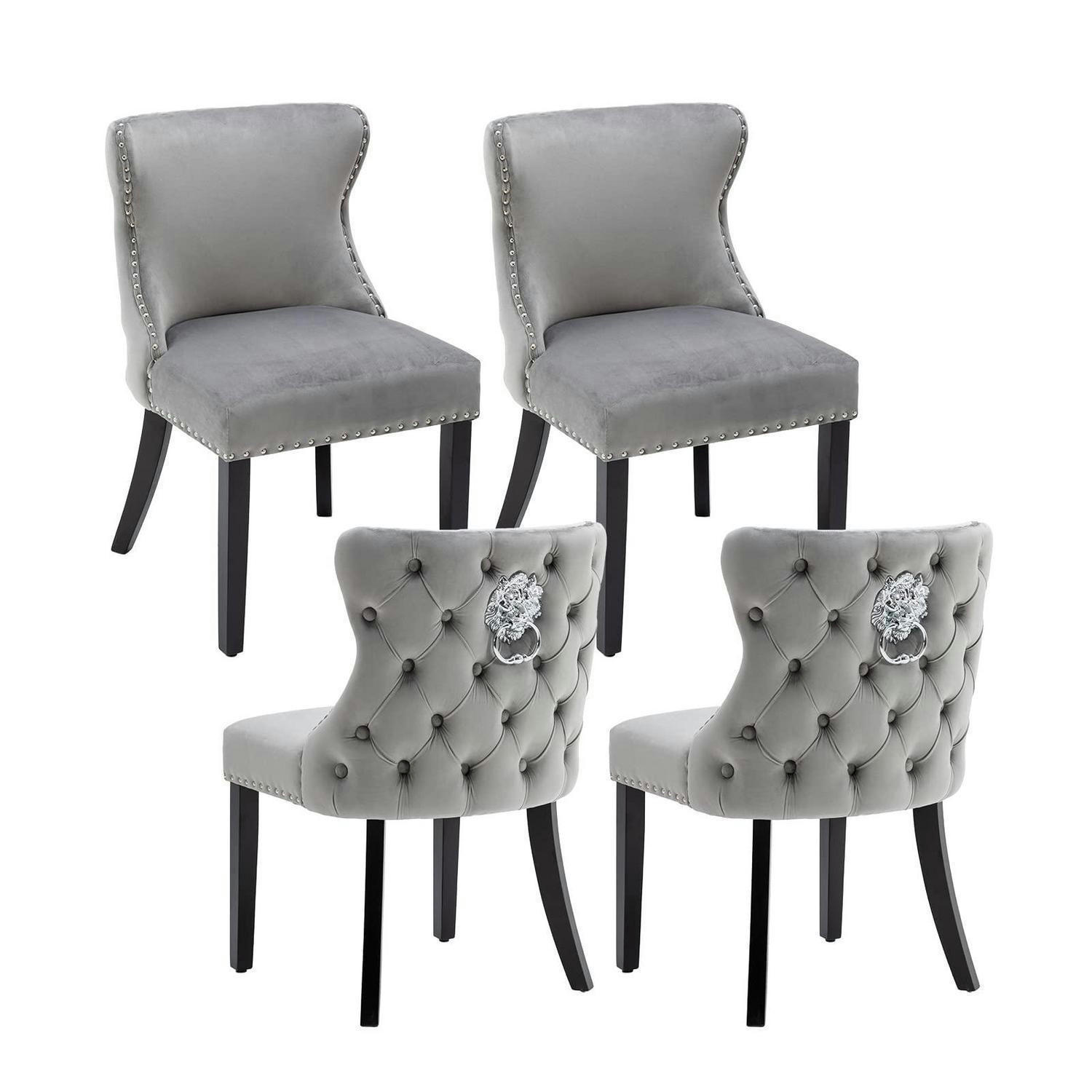 ESSZIMMERSTÜHLE 4er Set Samt Grau mit Holzbeinen - Grau, Textil (49/83/52cm)