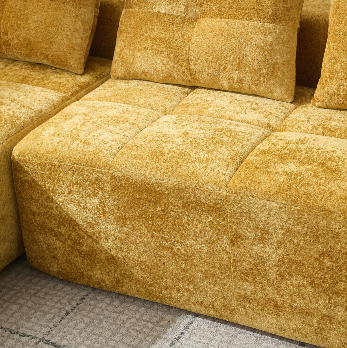 ECKSOFA 258 cm Gelb aus Chenille mit Becherhaltern - Gelb, Textil (163/258cm) - OKMYHOME