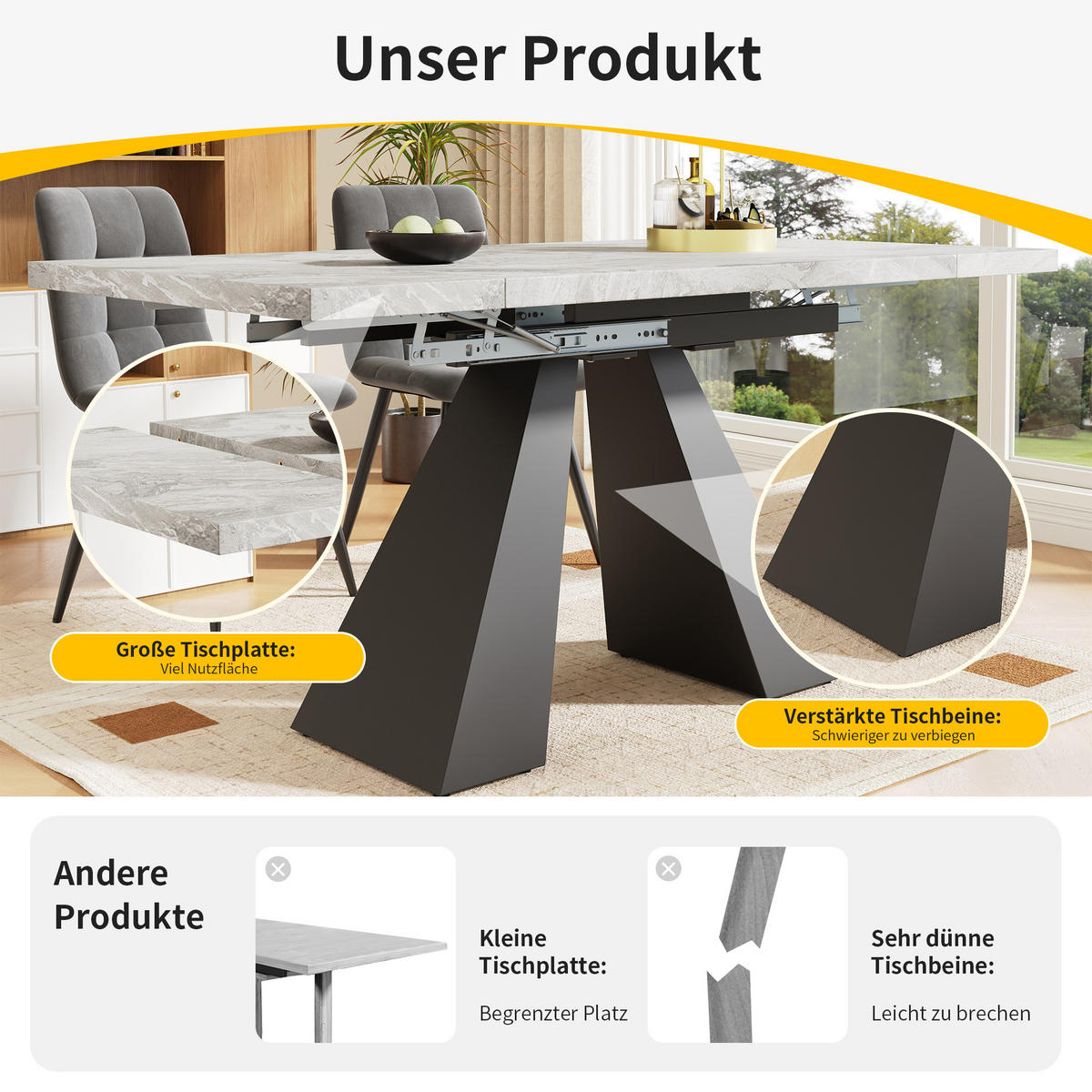 ESSTISCH Grau 159/74/77 cm - Grau, Holz/Metall (74/159/77cm) - Urban Meuble