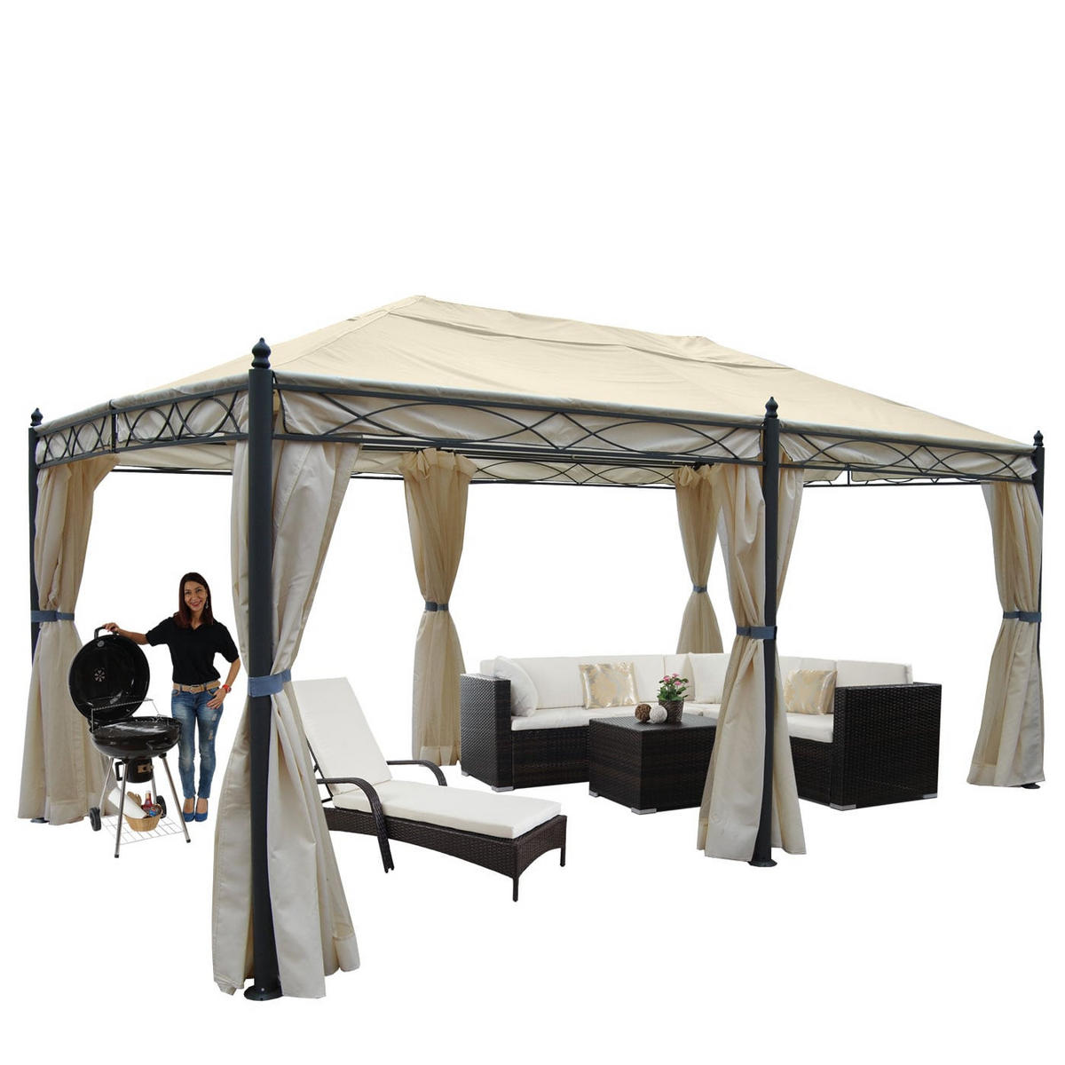 PERGOLA Cadiz 276x300x500cm Creme Seitenwand + Moskitonetz - Creme, Metall (300/276/500cm) - BERLINLODGE
