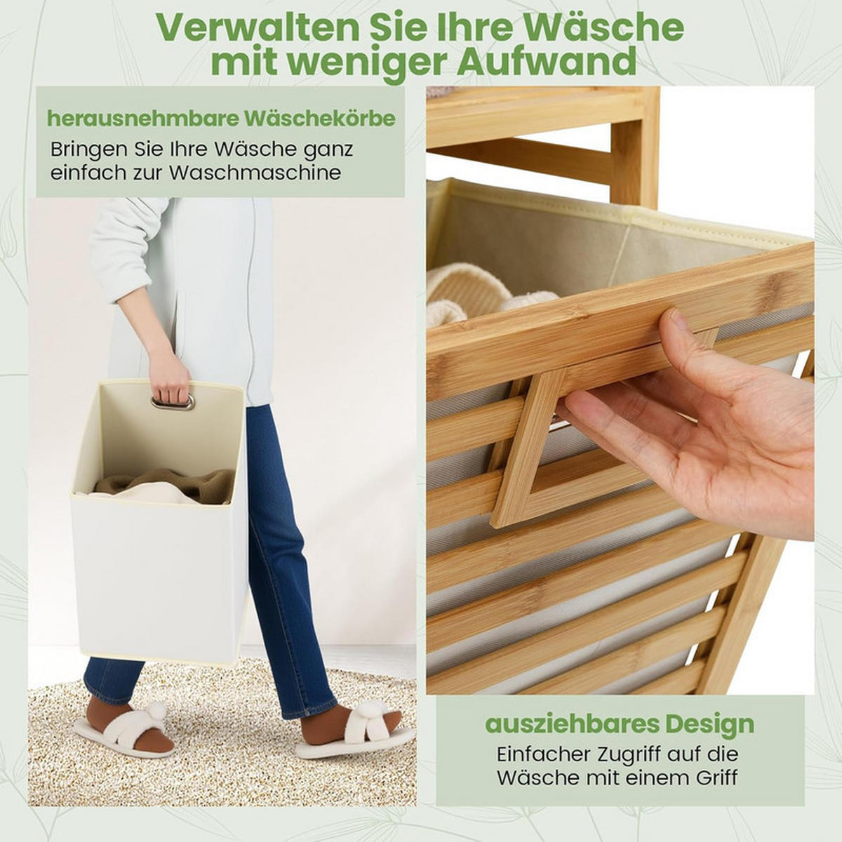 WÄSCHEKORB schwenkbar natur - Naturfarben, Naturmaterialien (80/72/30cm) - COSTWAY