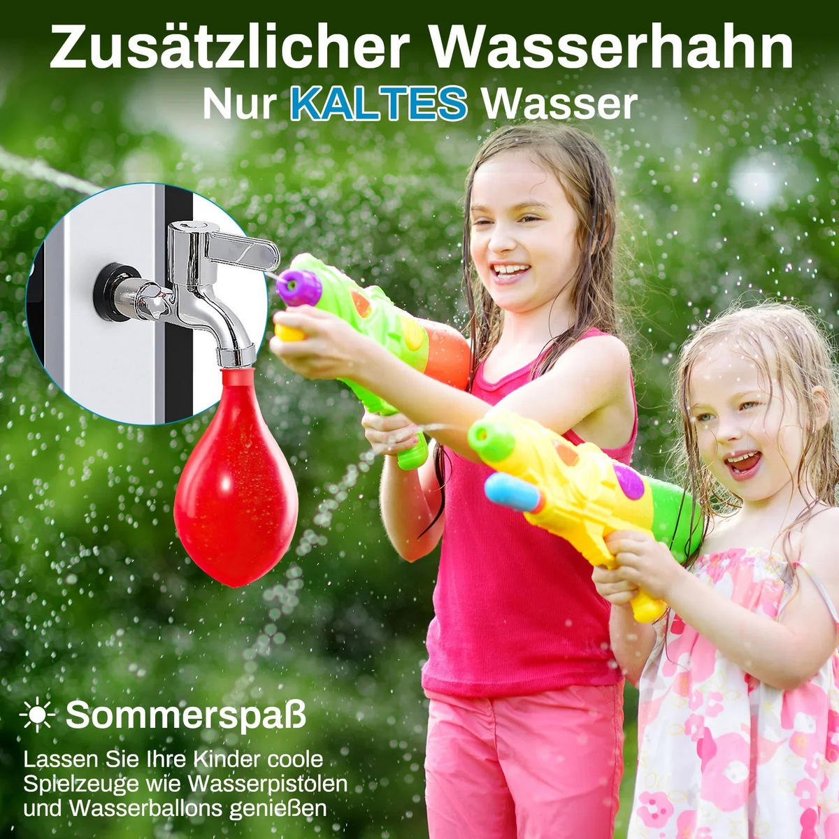 SOLARDUSCHE mit Duschkopf, 40L Kalten Heißer Silber für Garten Strand Pool - Silberfarben, Kunststoff (18/225/14.5cm) - Kaket