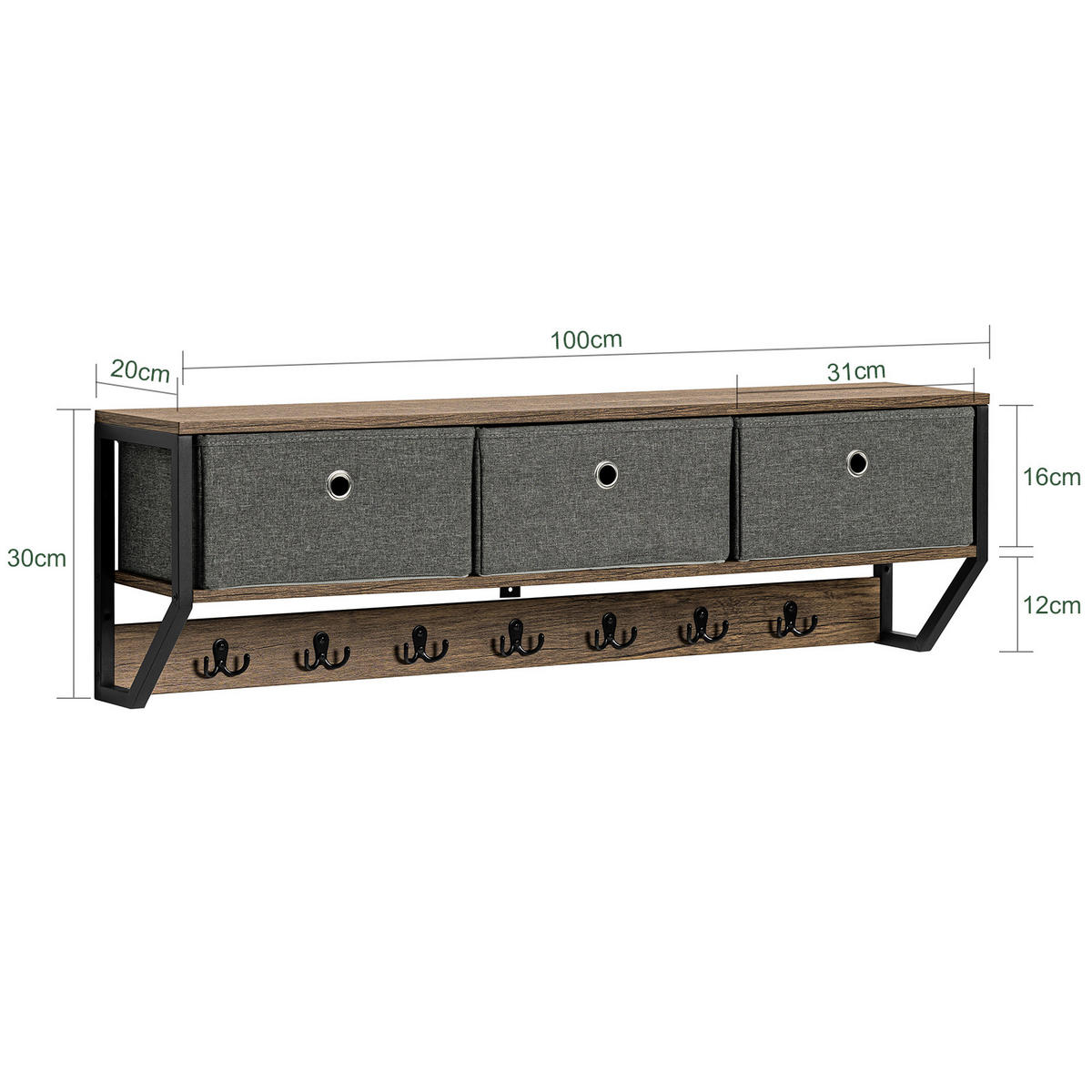 WANDGARDEROBE Vintage - Schwarz/Braun, Holzwerkstoff/Metall (100/30/20cm) - SoBuy
