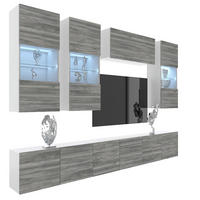 WOHNWAND Milano 5, Grau Matt, 300 cm, Grifflos - Grau, Holz (300/155/36cm) - B BELINI GROUP