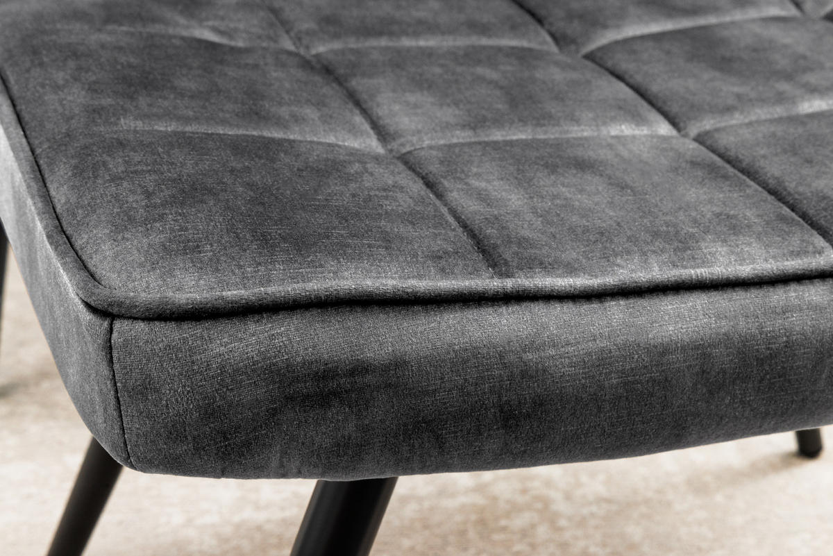 HOCKER SCANDINAVIA Samt Grau 60 cm - Schwarz/Grau, Textil/Metall (60/39/40cm) - riess-ambiente