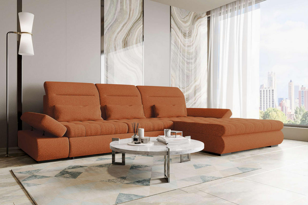 ECKSOFA Toscana Plus Strukturstoff inkl. Schlaffunktion - Rostfarben, Textil (300/179cm) - 99rooms
