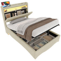 POLSTERBETT mit Stauraum und LED 90x200 cm Leinen Beige - Beige, Metall (90/200cm) - Meubliv