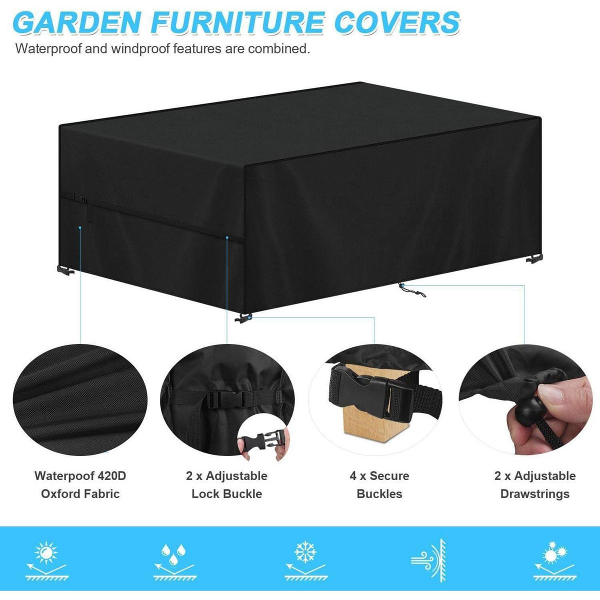 ABDECKHAUBE Gartenmöbel 420D Oxford 200 x 100 x 75 cm Schwarz - Schwarz, Textil (100/75/200cm)