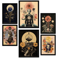 POSTER Set Mit 6 Mystischen Esoterischen In Pastelltönen A3 & A4 Schwarzer Rahmen - Schwarz, Papier (29/3cm) - Nacnic