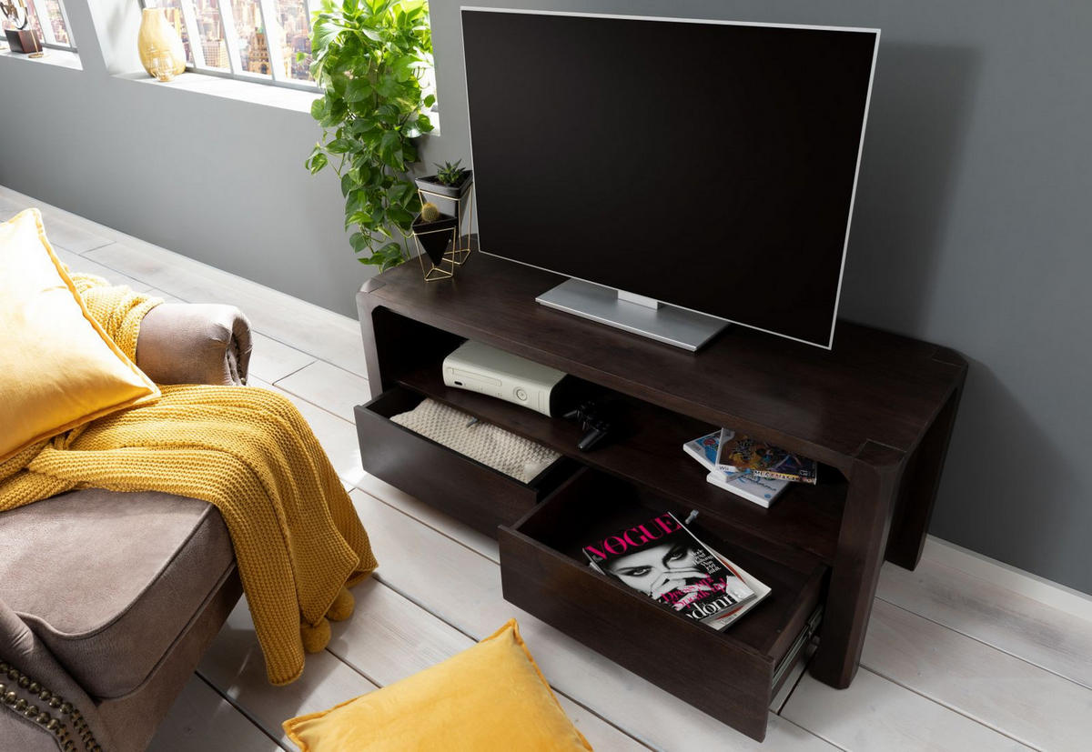 TV-BOARD Akazie 125x45x50 tabak lackiert BUENO #4002 - Dunkelbraun, Holz (125/50/45cm) - Massivmoebel24
