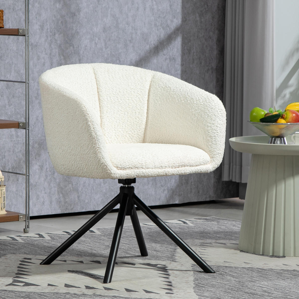SESSEL Loungesessel mit Armlehne, 360° Drehfunktion, Leinenoptik, Cremeweiß - Creme, Kunststoff (58.5/78.5/59cm) - HOMCOM