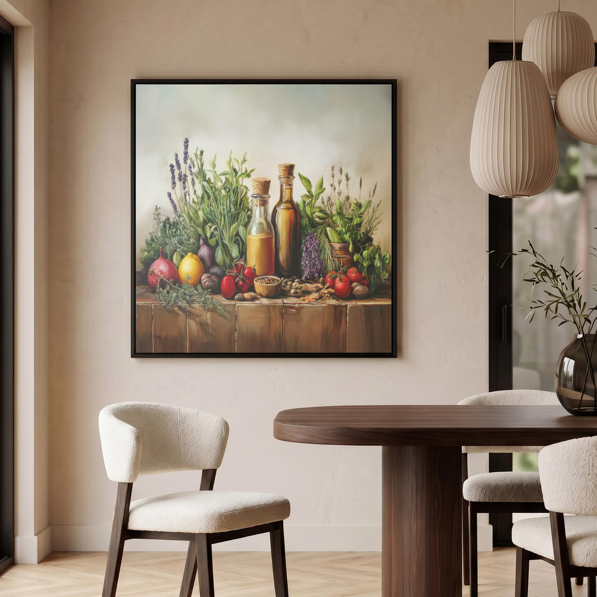 LEINWAND Bilder mit Rahmen - Stilleben - Kräuter - Gewürze - Früchte - Farbenfroh - 90x90 - Grün, Textil (90/90cm) - MuchoWow