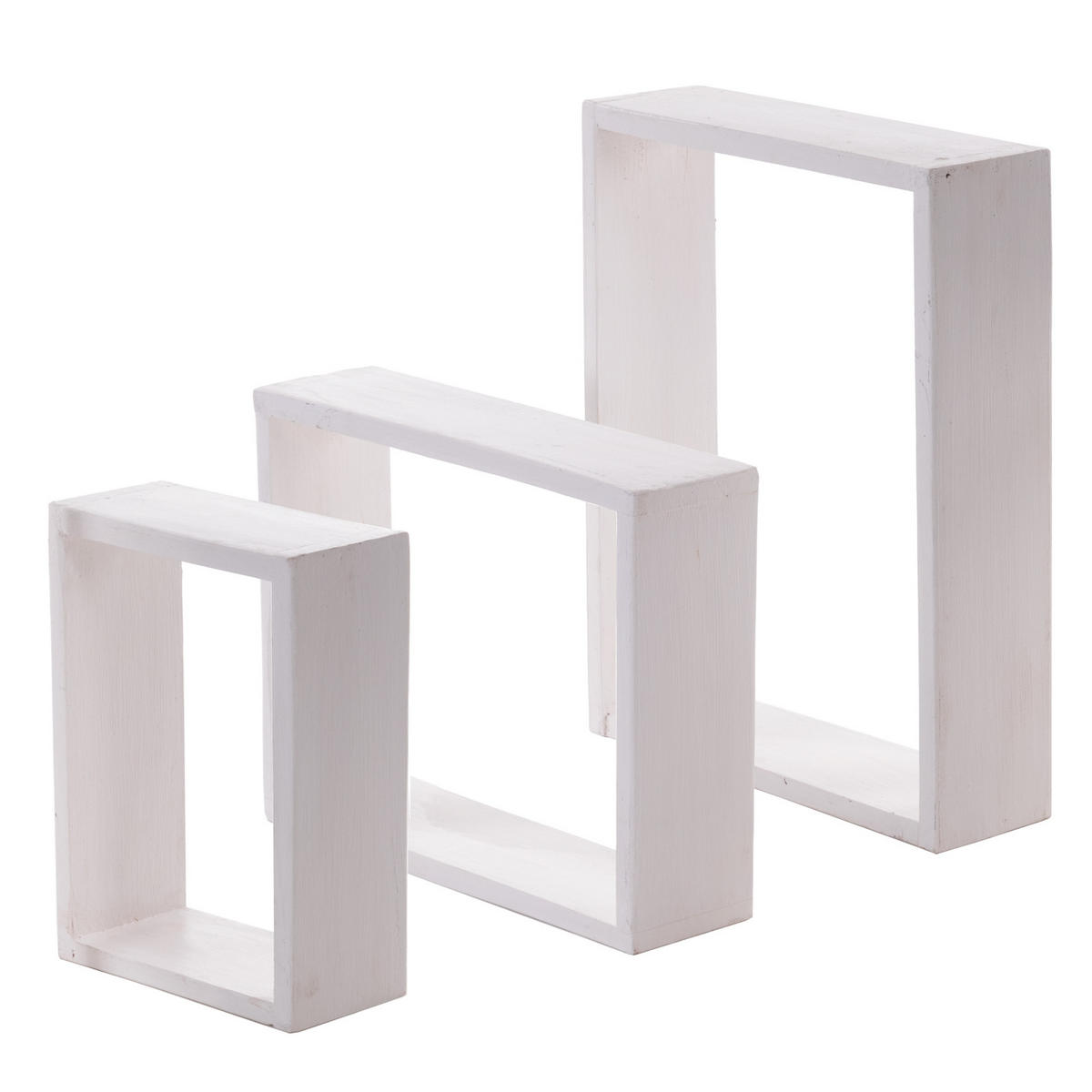WANDREGAL-SET CUBEN 3-tlg Recyclingholz massiv, 3 Größen 06 weiß-landhaus - Weiß, Holz (40/50/11cm) - DESIGN DELIGHTS