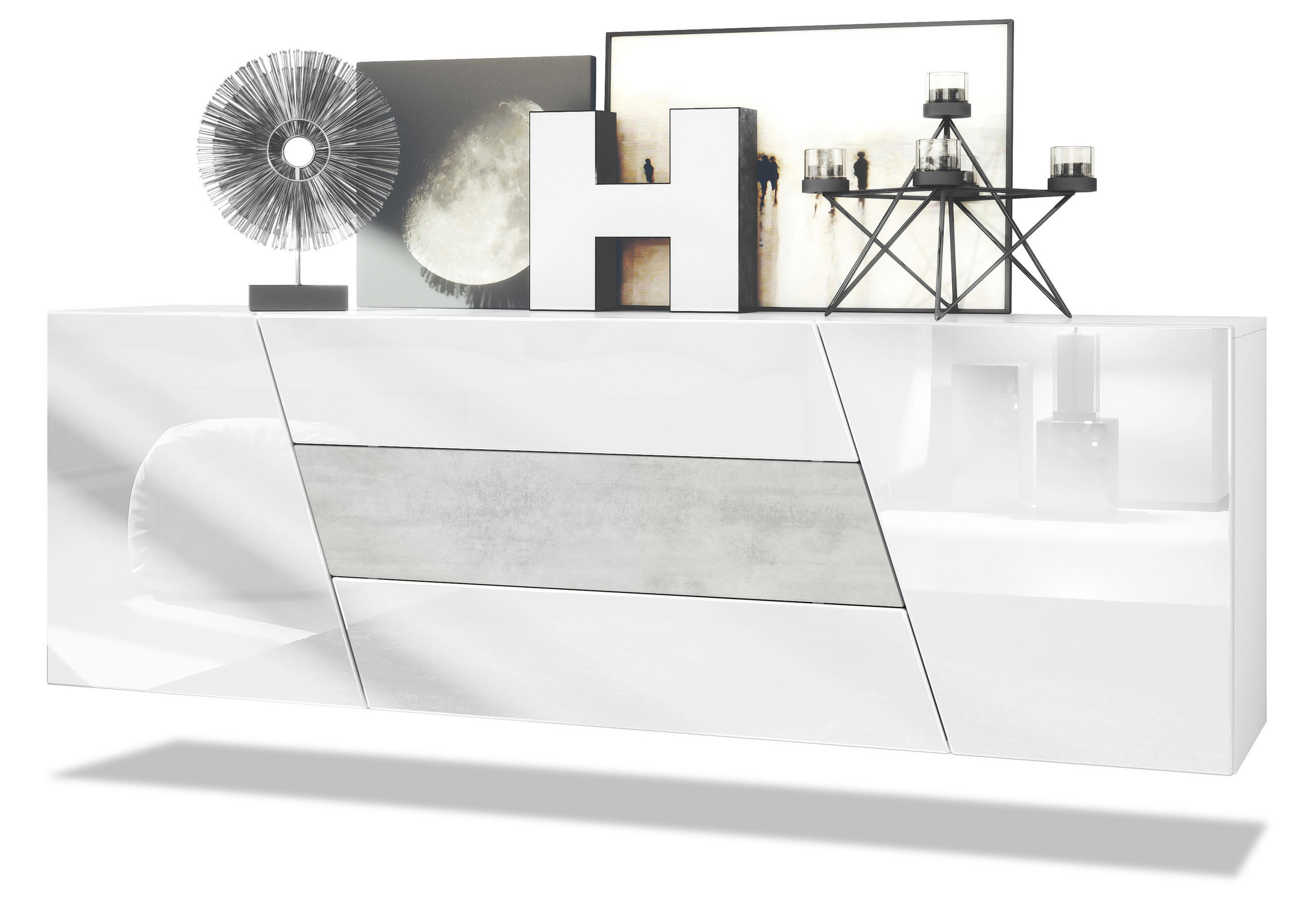 SIDEBOARD Houston Beton Oxid Optik - Hellgrau, Holzwerkstoff (178/57.5/38.5cm) - Vladon