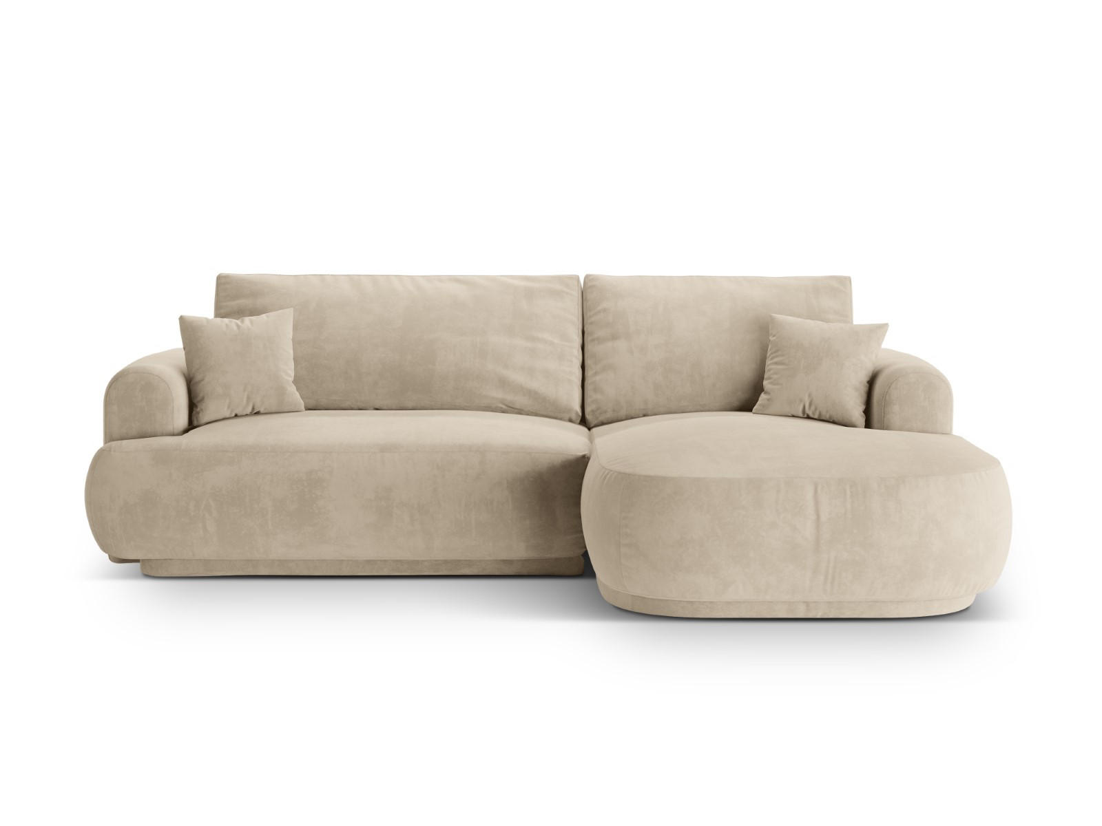 SCHLAFSOFA modular mit Bettkasten rechts Ella aus Samt leichtes beige 5 Sitzplätze - Creme, Textil (174/271cm) - Micadoni