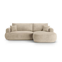 SCHLAFSOFA modular mit Bettkasten rechts Ella aus Samt leichtes beige 5 Sitzplätze - Creme, Textil (174/271cm) - Micadoni