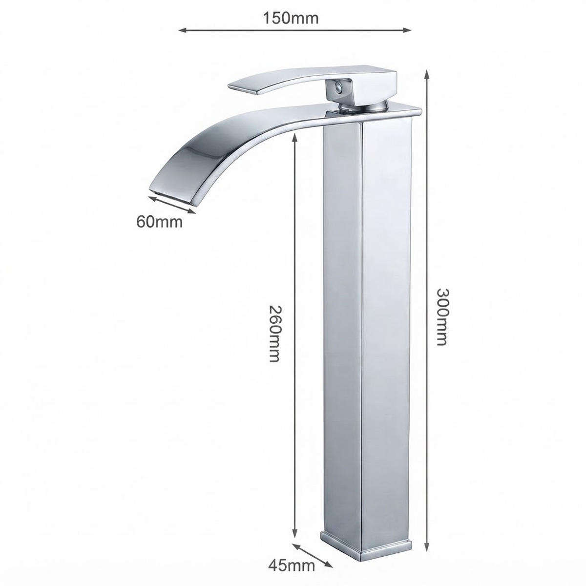 BADEZIMMERARMATUR mit Zulaufrohr, 30 x 15 cm, silber - Silberfarben, Metall (38/7.5/21cm) - Vallsero