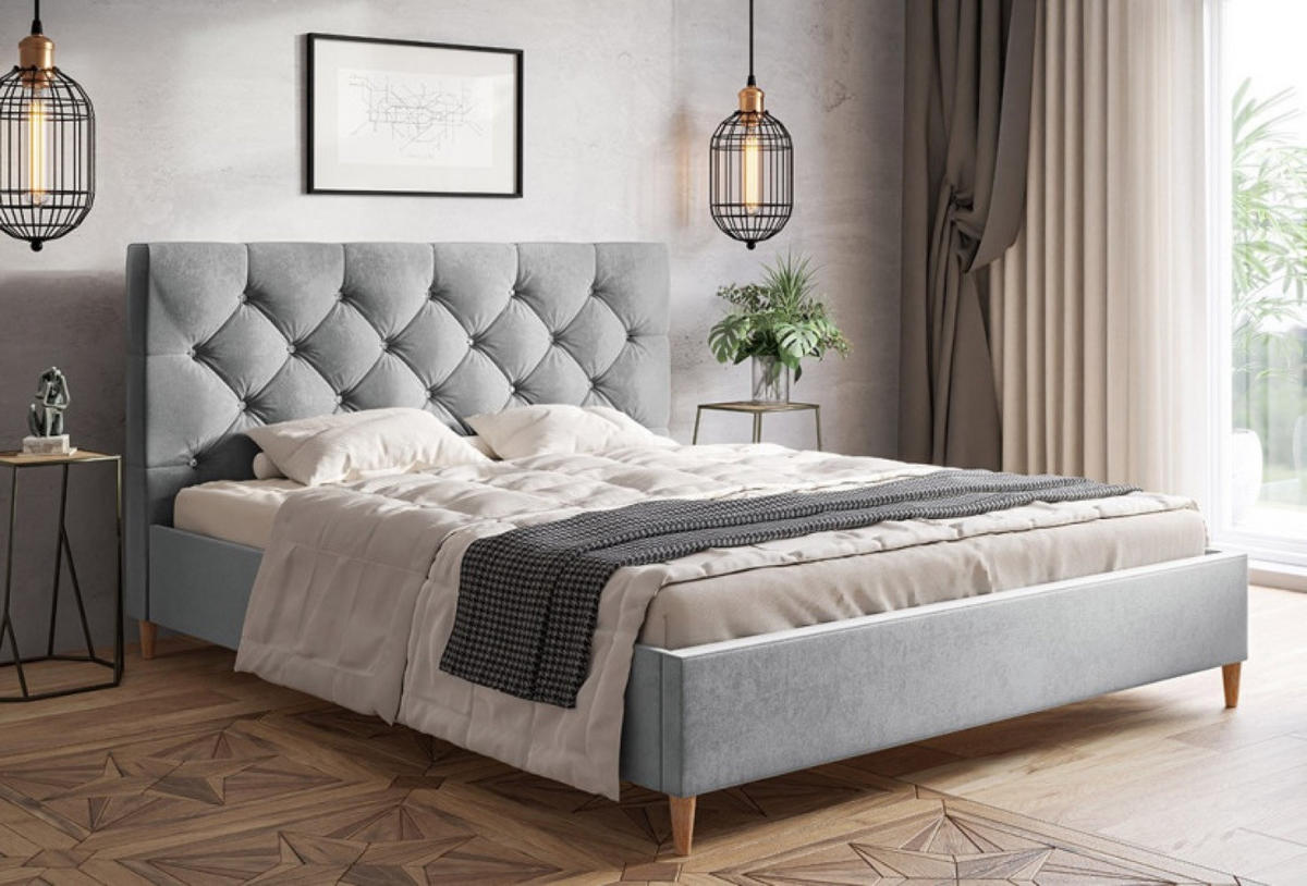 BETT Grau LUXO 6 Gepolstert Auf Holzbeinen 180x200 cm - Eichefarben/Schwarz, Textil (180/200cm) - Sepro Meble