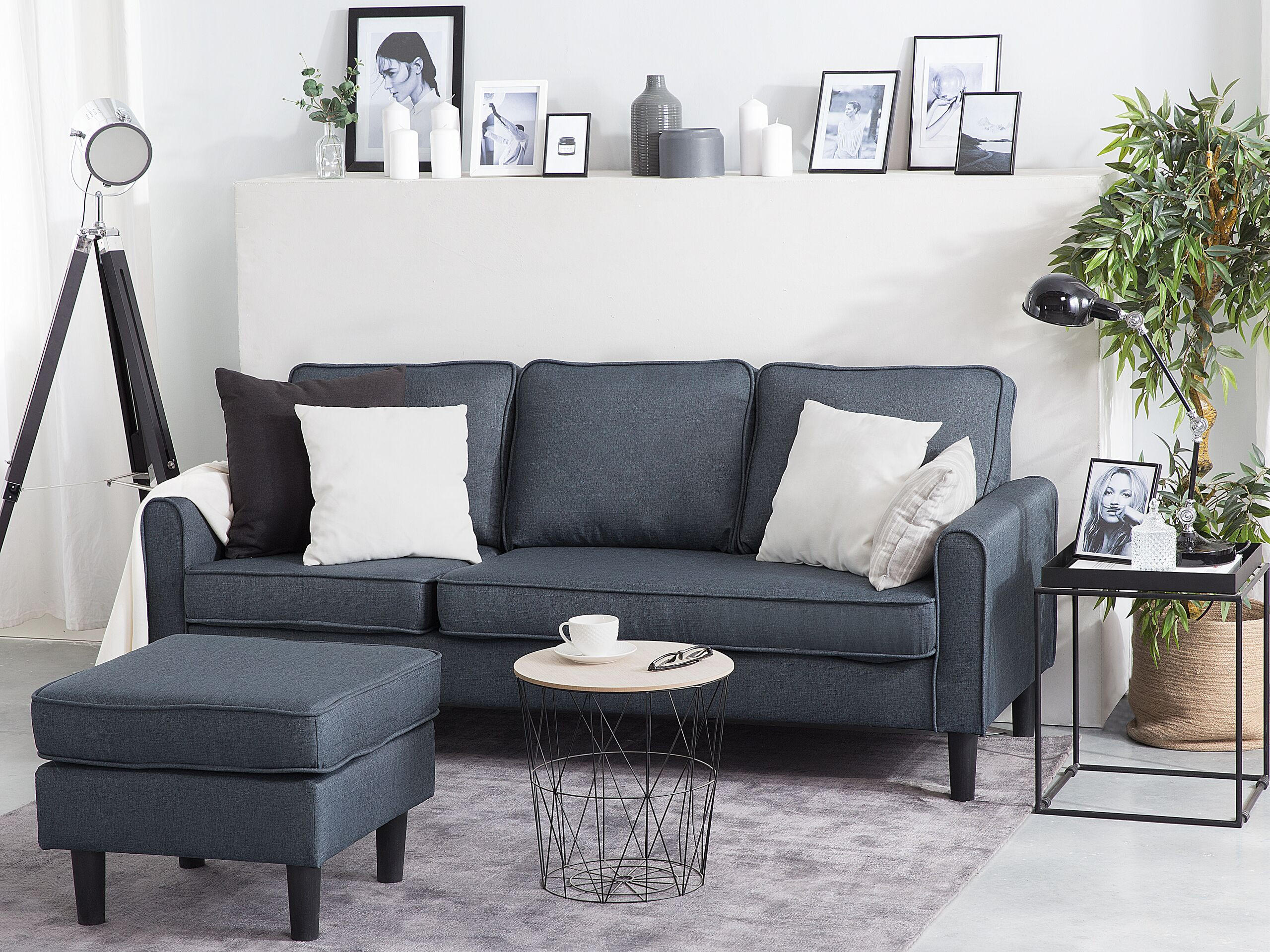 3-SITZER-SOFA mit Ottomane Polsterbezug Grau Avesta - Dunkelgrau, Textil (186/85/74cm) - Beliani