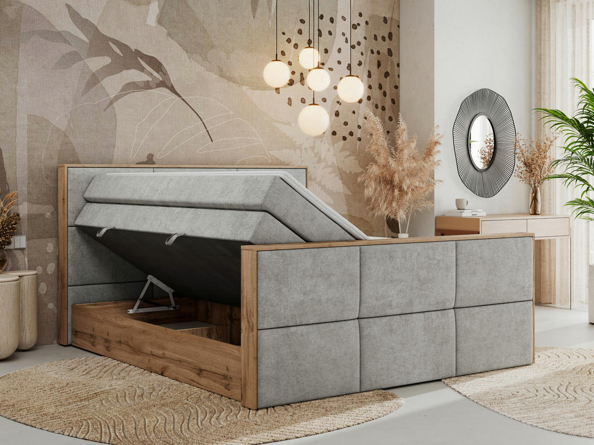 BOXSPRINGBETT ALBERO 2 KING DUO 140/200 Hellgrau Strukture - H3 - Hellgrau, Holz/Textil (140/200cm) - MKS