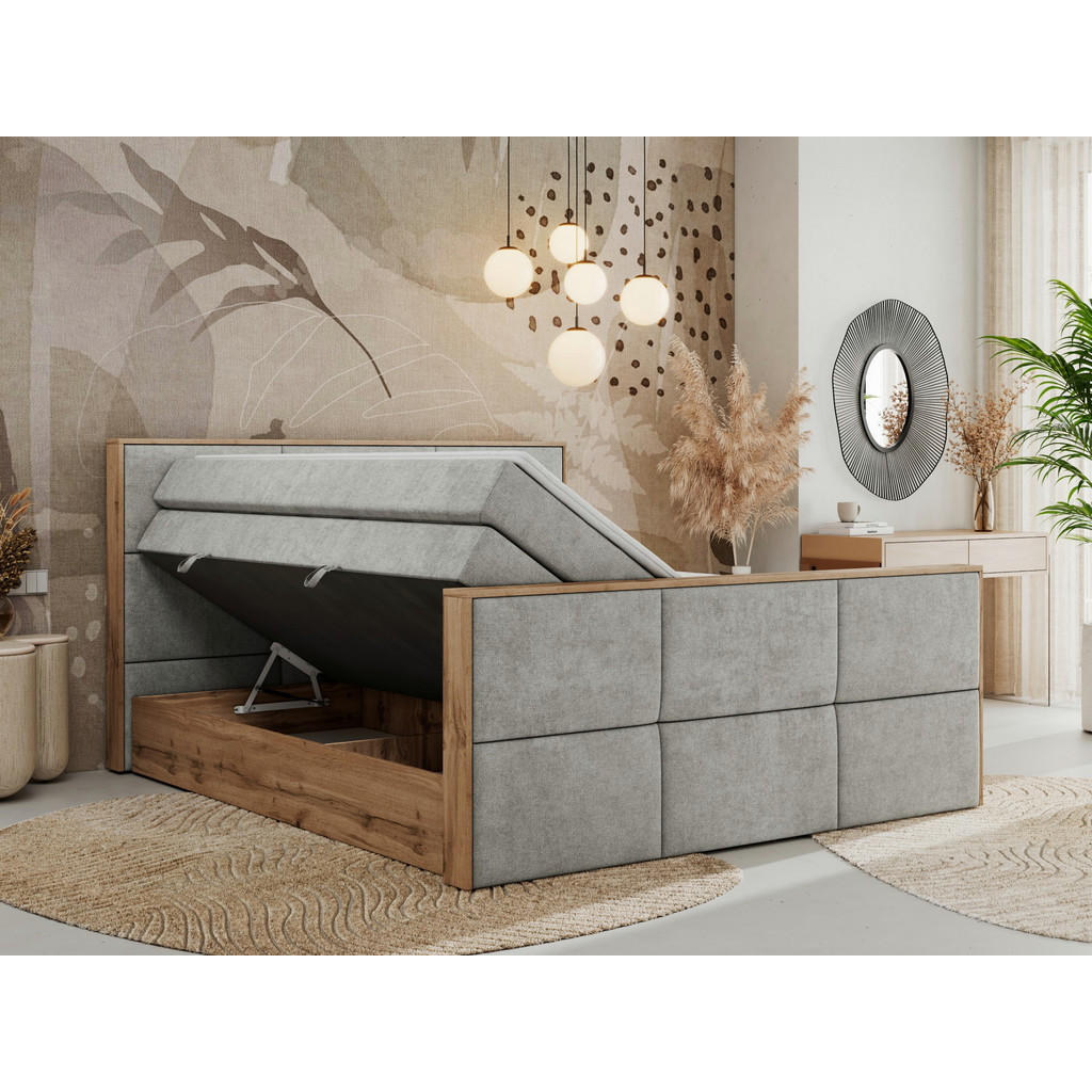 Thumbnail - MKS Boxspringbett, Hellgrau, Textil, 2-Sitzer, H4, Rechteckig, 160x200 cm, Oeko-Tex®, Schlafzimmer, Betten, Boxspringbet...