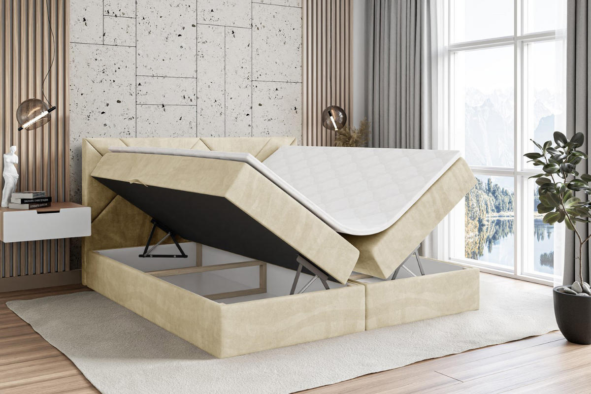 BOXBETT mit Matratze H4 und Lattenrost - BARWA - 180 x 200 - H4 - Beige - Beige, Holzwerkstoff (180/200cm) - ALTDECOR