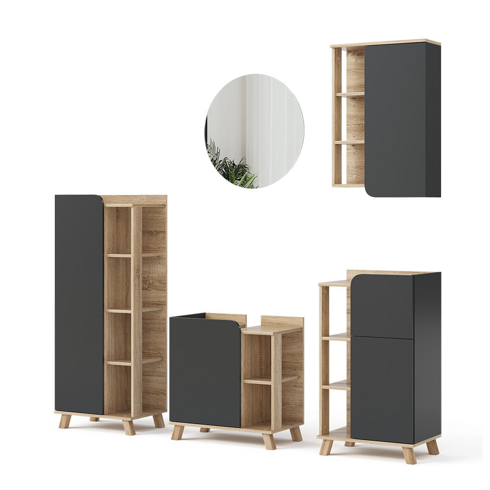 BADRUMSMÖBELSET Karen Sonoma/antracit 5 delar Sonoma ek, Antracit 65/60/35 cm