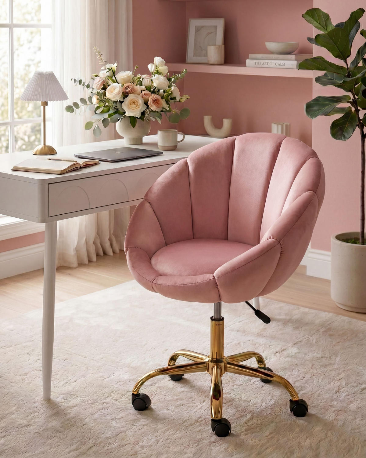 SCHREIBTISCHSTUHL Samtstoff Rosa Annabelle - Pink, Textil (66/81/39cm) - Beliani