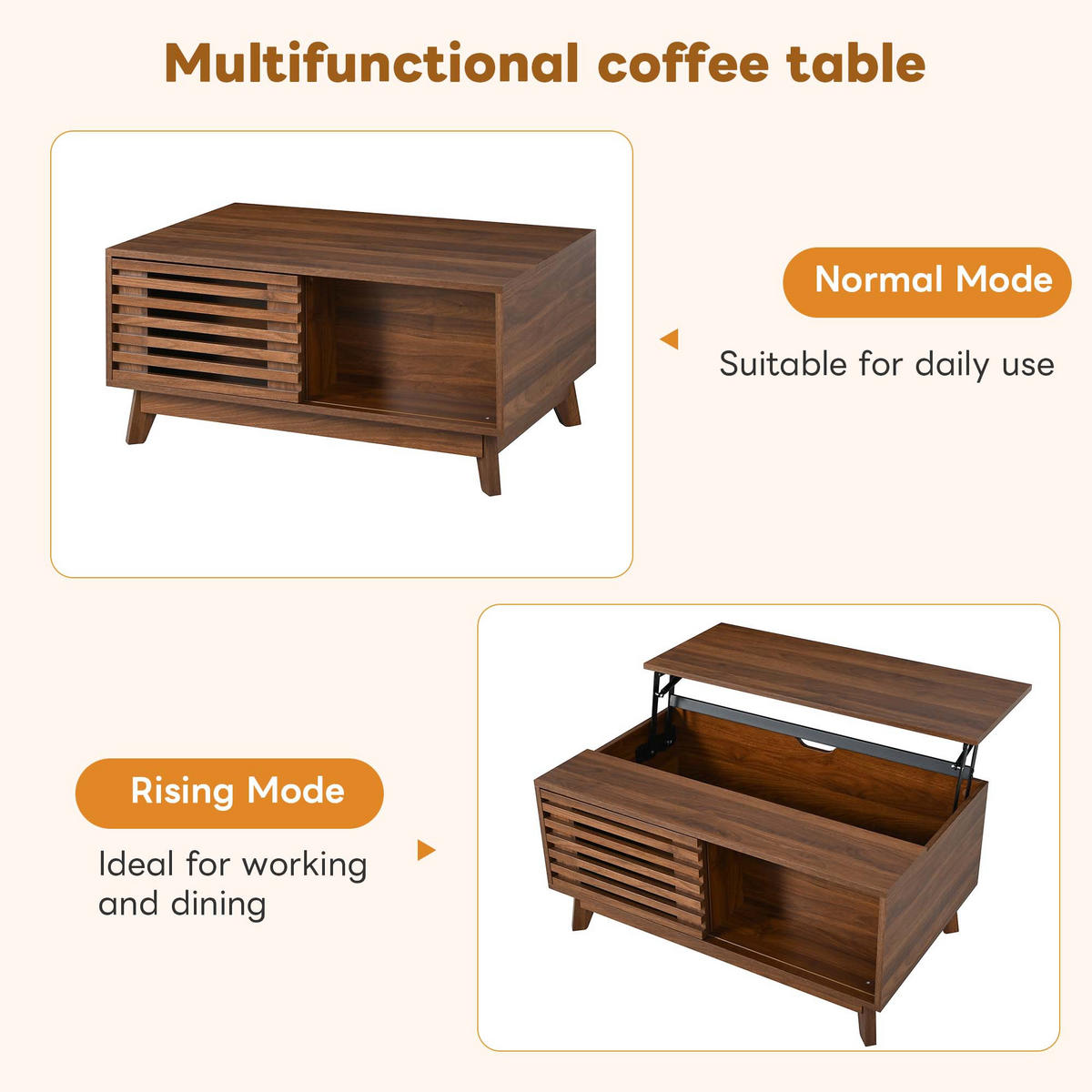 COUCHTISCH höhenverstellbar walnuss - Walnussfarben, Holzwerkstoff (55/90/57.5cm)
