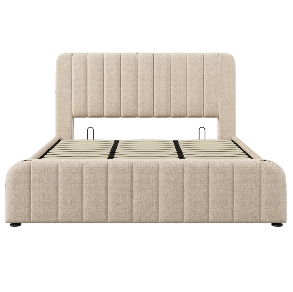 POLSTERBETT aus Leinen 180x200 cm in Beige mit USB-C-Ladefunktion & Stauraum - Beige, Textil (180/200cm) - Modfu