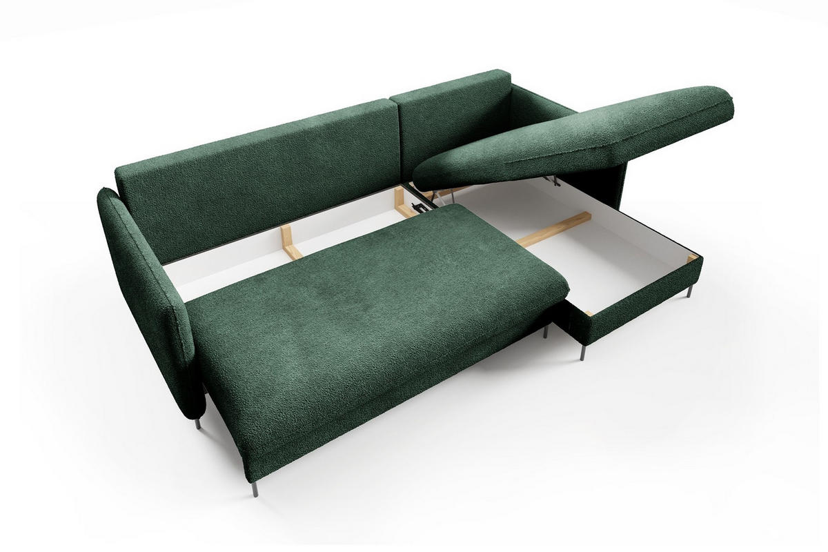ECKSOFA Belis Boucle in Grün, Schlafsofa - Grün, Holzwerkstoff/Textil (216/165cm) - Bettso