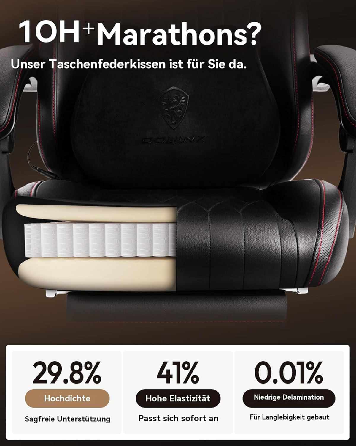 GAMING Stuhl mit Massagefunktion & Lendenwirbelstütze & Nackenstütze - Schwarz, Leder (56/123/70cm)